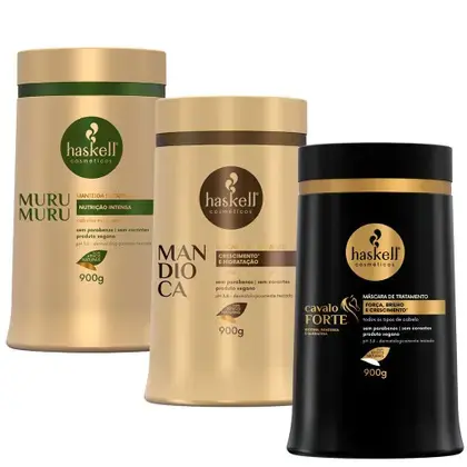 cronograma capilar Haskell Máscaras Murumuru + Mandioca + Cavalo Forte 900g