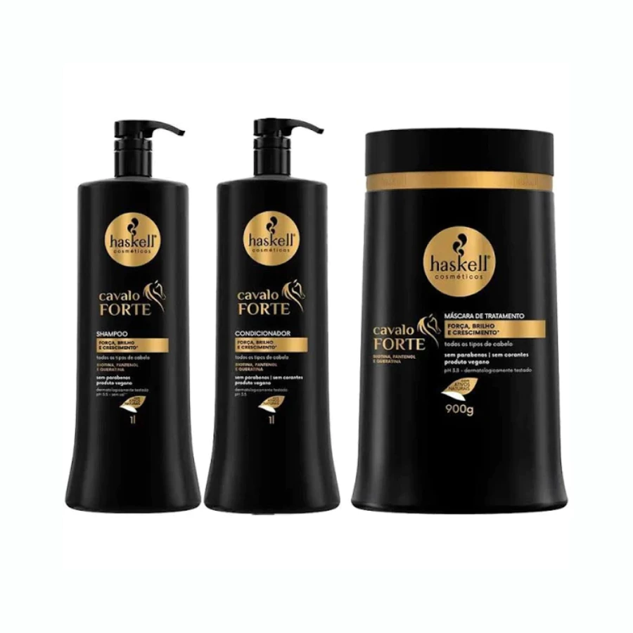 Kit Cavalo Forte Shampoo 1L + Condicionador 1L + Máscara 900g - Haskell