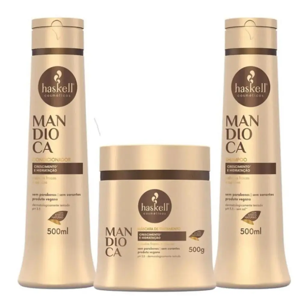 Kit Mandioca Shampoo 500ml, Condicionador 500ml e Máscara 500ml