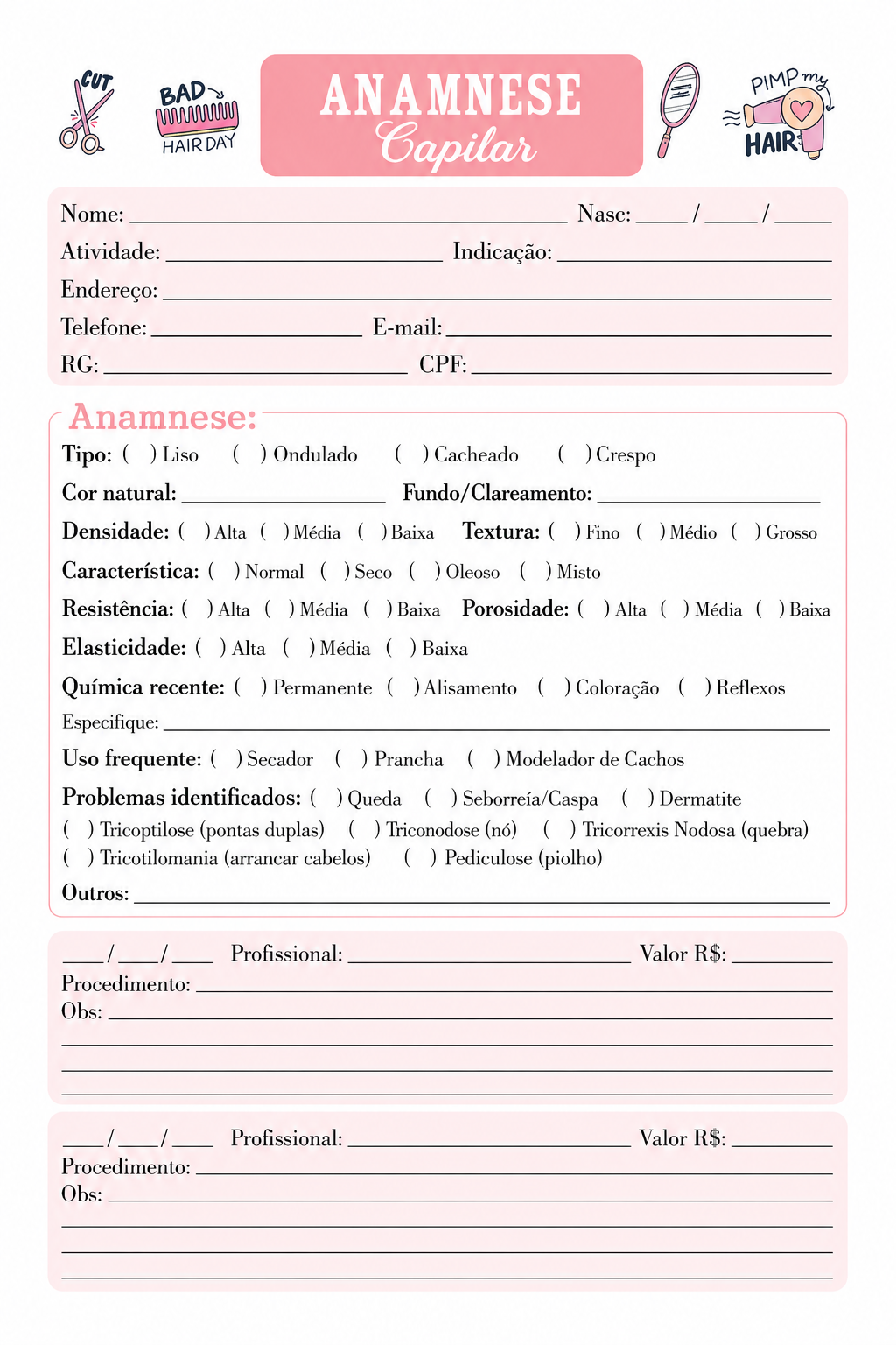 Ficha De Cliente / Anamnese - Opção 8